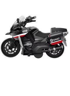 داي كاست دراجة نارية للشرطة SWAT، لعبة دراجة نارية قابلة للسحب، نموذج دراجة نارية بمقياس 1:12 للأطفال، دراجة نارية قابلة للسحب - ألعاب بتصميم مركبة طوارئ (أسود)  - Image 2