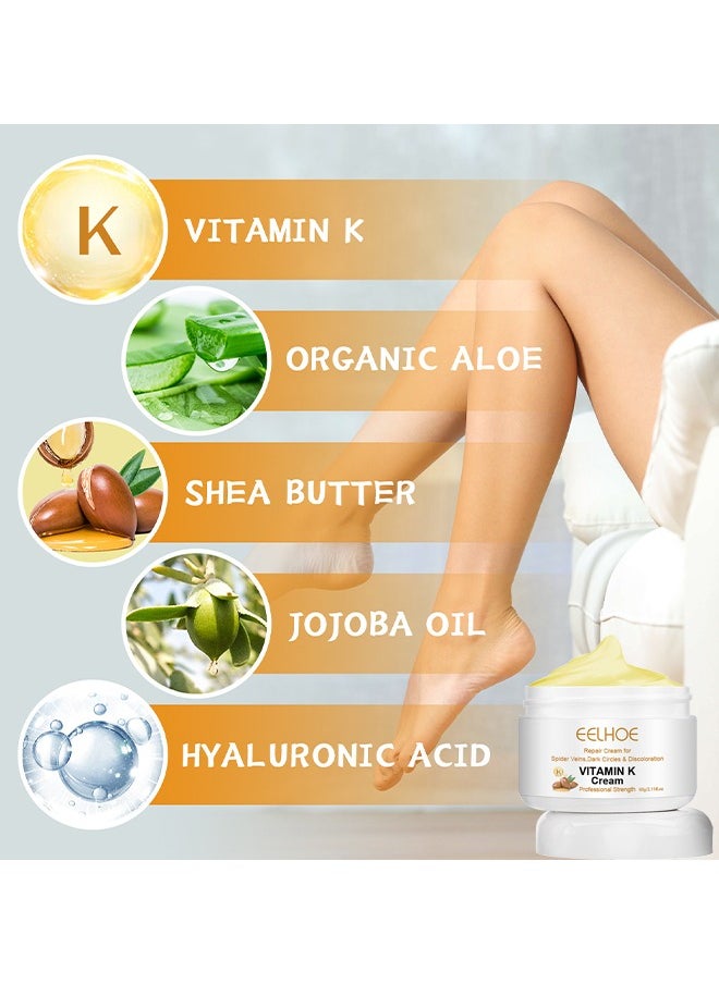 EELHOE - Vitamin K Varicose Veins Cream, Soothing Leg Cream, Varicose And Spider Veins Treatment Cream, Improve Blood Circulation, Fast Relieve Swelling Pain 60G - Image 1