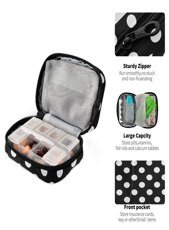 Pfrewn Polka Dot Black Pill Organizer Case Modern 7 Day Travel Pill Box with Zipper Portable Weekly Vitamin Medicine Supplement Holder Pouch Bag - Image 5