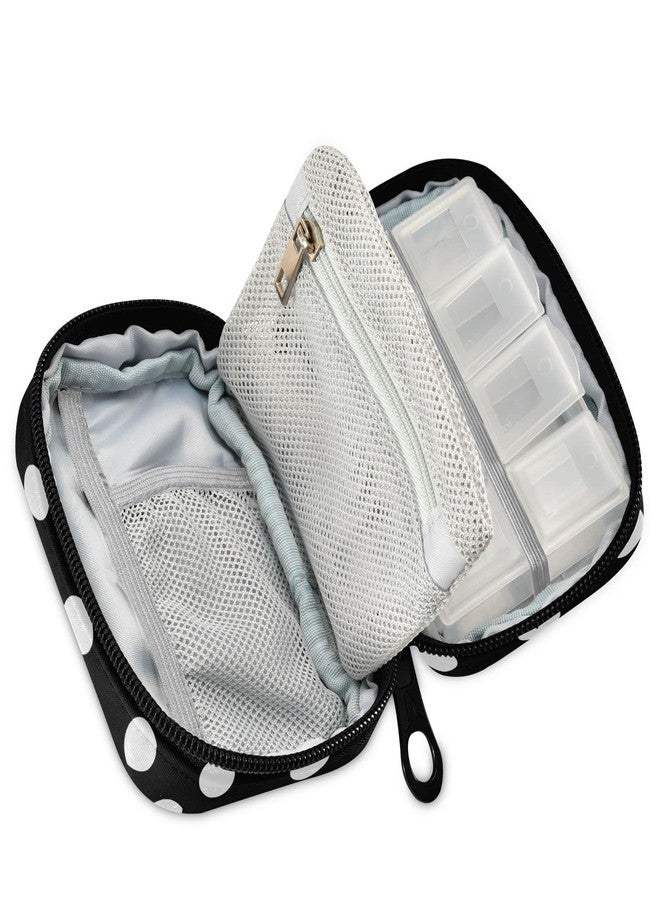 Pfrewn Polka Dot Black Pill Organizer Case Modern 7 Day Travel Pill Box with Zipper Portable Weekly Vitamin Medicine Supplement Holder Pouch Bag - Image 2