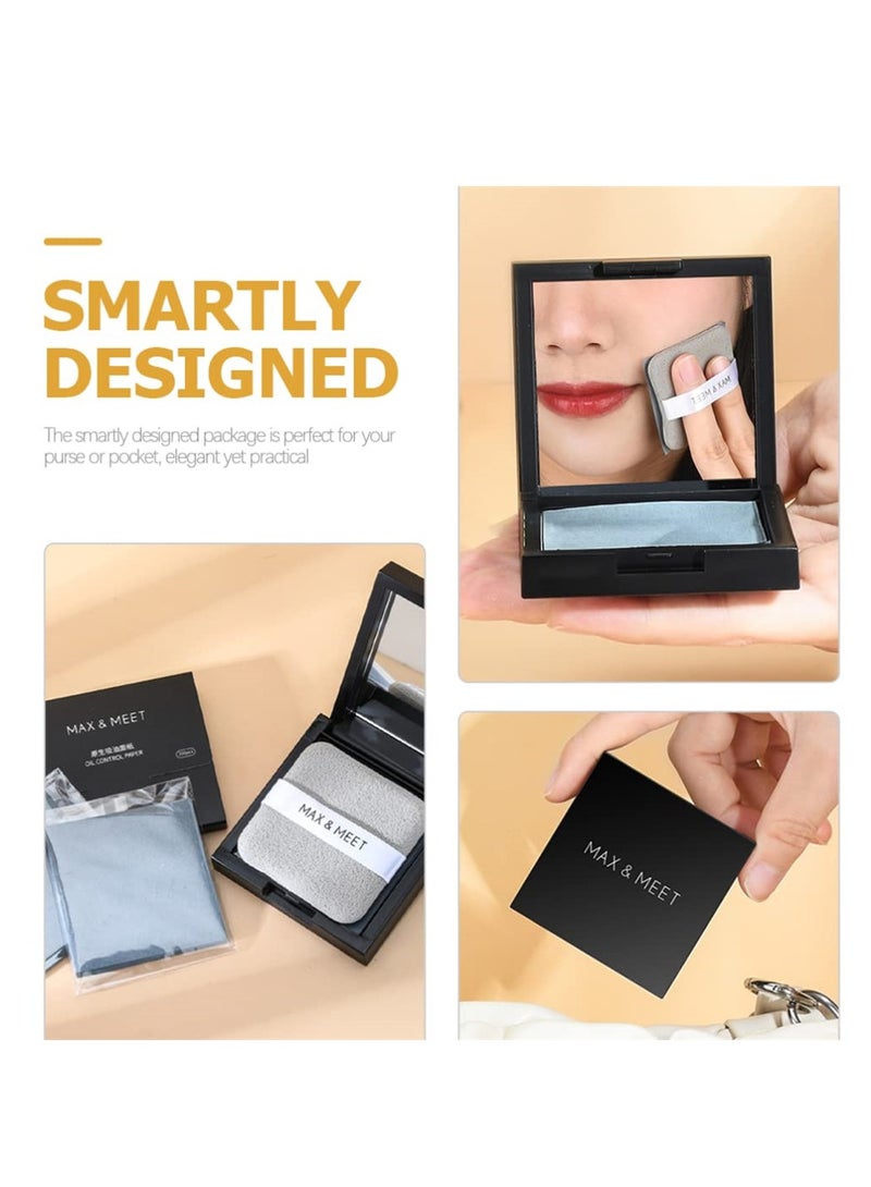 Excefore 200Pcs Blotting Paper for Oily Skin with Mirror Case and Self-Adhesive Powder Puff for Men and Women - Image 2