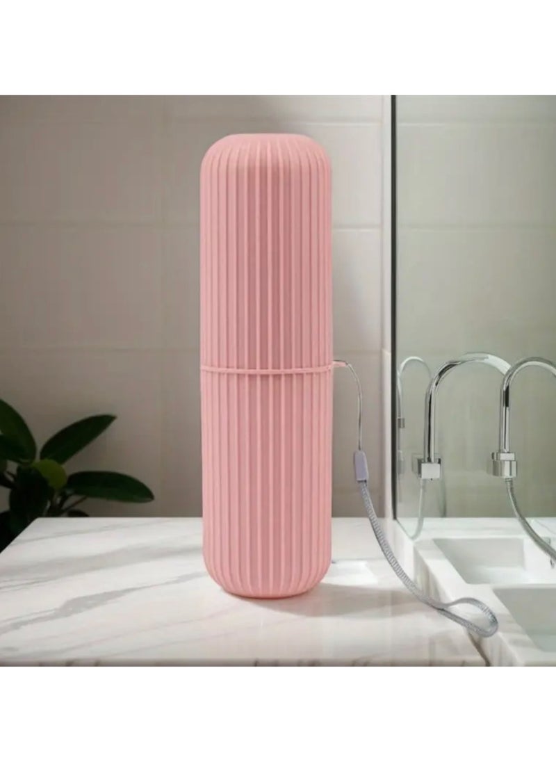 CleanWave - The Pure Effect PINK Travel Toothbrush Holder with Cup - Portable Toothbrush Case with Rinse Cup for Bathroom Essentials & Travel Toothbrush Holder, Portable Toothbrush Cup Case 19CM,Camping, Business Trip. School  - Image 1