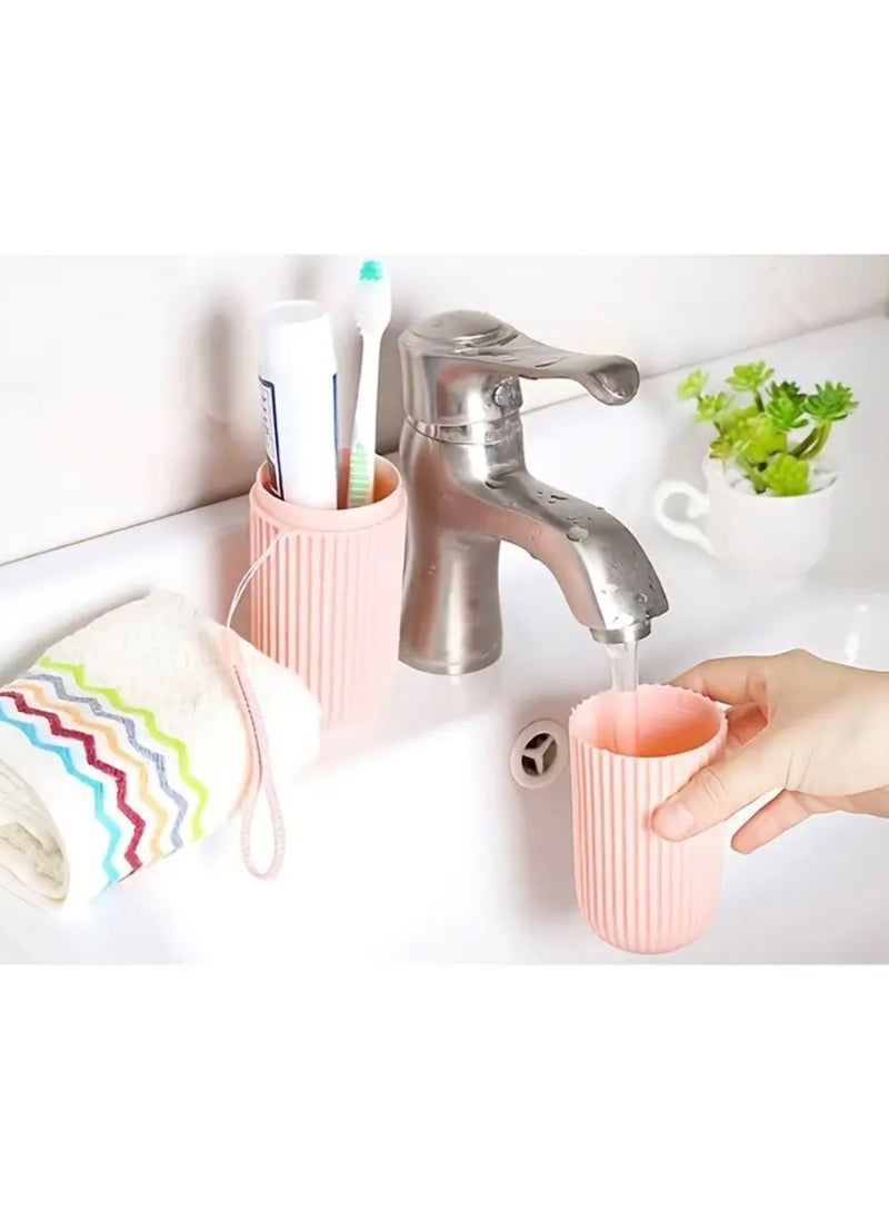 CleanWave - The Pure Effect PINK Travel Toothbrush Holder with Cup - Portable Toothbrush Case with Rinse Cup for Bathroom Essentials & Travel Toothbrush Holder, Portable Toothbrush Cup Case 19CM,Camping, Business Trip. School  - Image 3