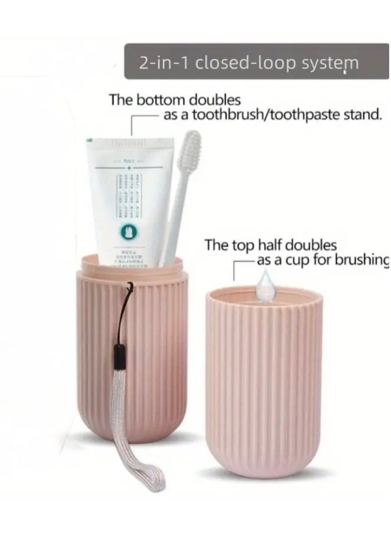 CleanWave - The Pure Effect PINK Travel Toothbrush Holder with Cup - Portable Toothbrush Case with Rinse Cup for Bathroom Essentials & Travel Toothbrush Holder, Portable Toothbrush Cup Case 19CM,Camping, Business Trip. School  - Image 5