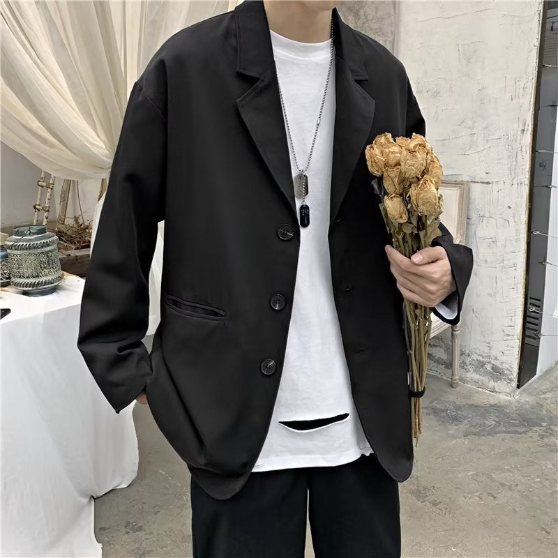 Casual Solid Color Blazers Autumn 2022 Trendy Mens Jacket Black  - Image 3