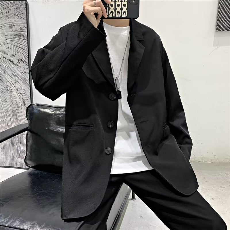 Casual Solid Color Blazers Autumn 2022 Trendy Mens Jacket Black  - Image 2