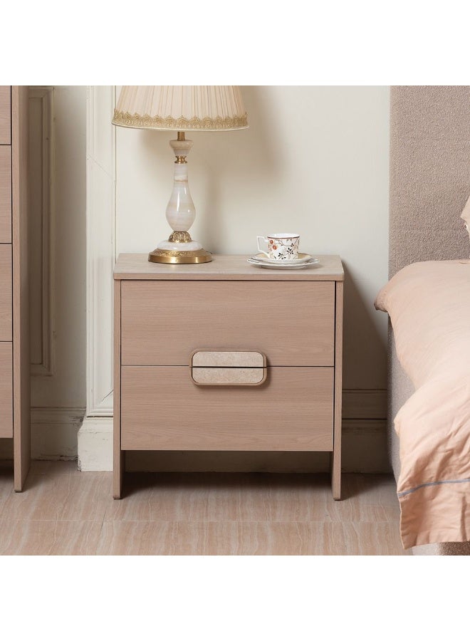 DANUBE HOME Danube Home Travvy 2 Drawer Night Stand With Travertine Stone Top| Multifunctional Bedside Table Space Saving Nightstand Side Table Modern Design Furniture For Bedroom L60Xw40Xh60Cm-Dark Beige  - Image 1