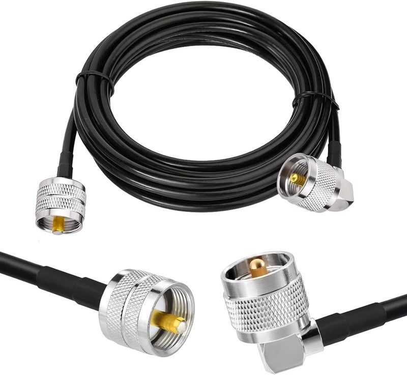 Superbat PL259 Cable 10ft Right Angle UHF PL-259 to PL259 RG58 Coaxial Cable Jumper for CB Radio Antenna, HAM Radio, Antenna Analyzer, Dummy Load SWR Meter etc. - Image 1