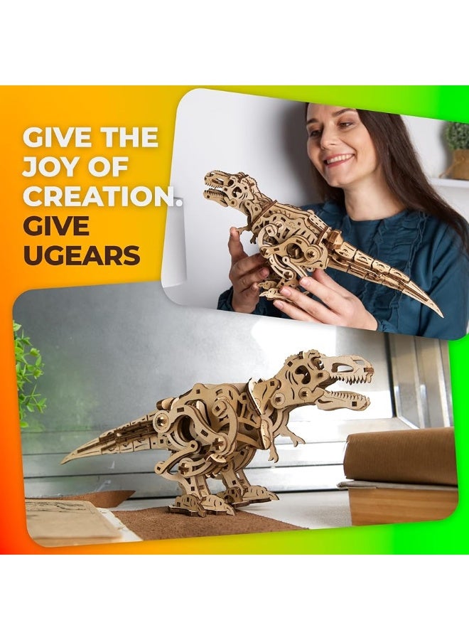 UGEARS مجموعة نماذج الديناصورات 3D من UGEARS - تي ريكس المتجول من العصر الجوراسي - ألغاز خشبية 3D للبالغين والعائلة بأكملها - مجموعة نماذج الديناصورات - ألغاز خشبية ميكانيكية تي ريكس 3D - Image 4