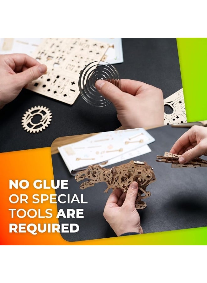 UGEARS مجموعة نماذج الديناصورات 3D من UGEARS - تي ريكس المتجول من العصر الجوراسي - ألغاز خشبية 3D للبالغين والعائلة بأكملها - مجموعة نماذج الديناصورات - ألغاز خشبية ميكانيكية تي ريكس 3D - Image 2
