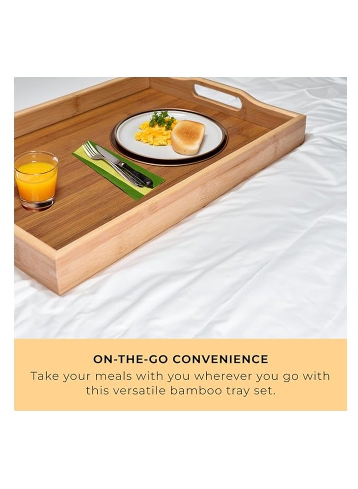 Bamboo Wood Tray Set – 3-Pack Serving Trays with Handles – Perfect for Kitchen, Food, Coffee, and Snacks  - Image 3