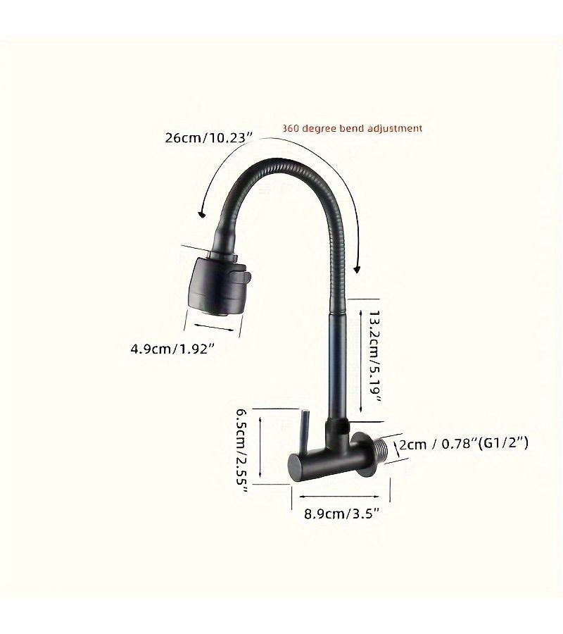 360 Degree Rotating Kitchen Faucet With Spray Head Black Durable Plastic Zinc Alloy Easy Install - Image 4