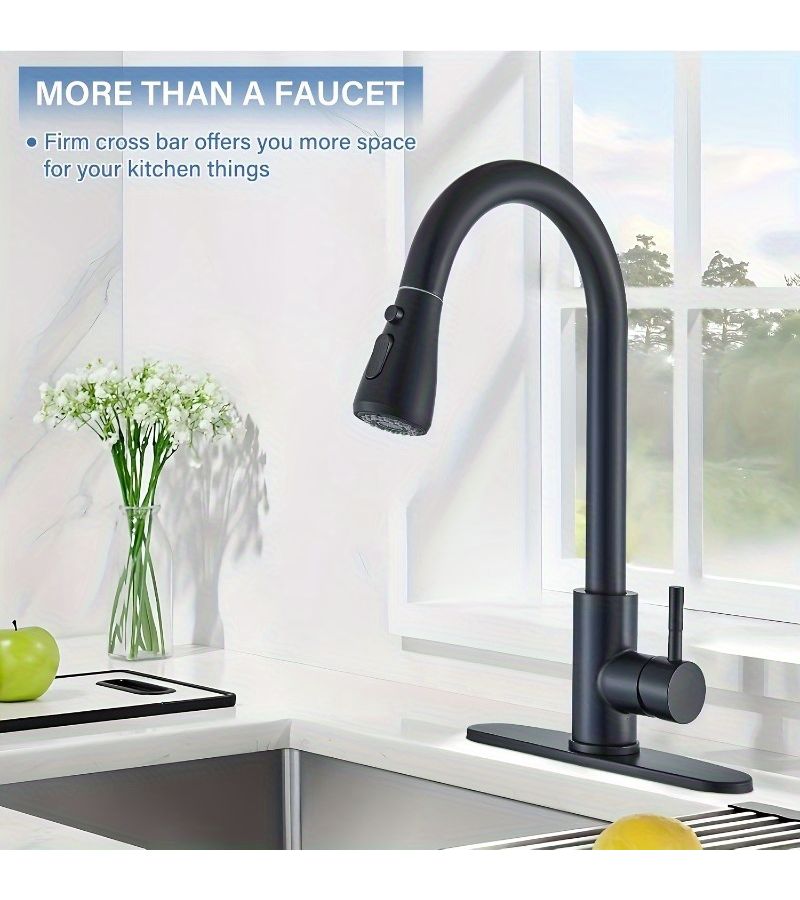 360 Degree Rotating Kitchen Faucet With Spray Head Black Durable Plastic Zinc Alloy Easy Install - Image 3