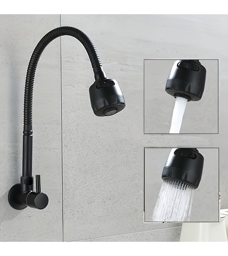 360 Degree Rotating Kitchen Faucet With Spray Head Black Durable Plastic Zinc Alloy Easy Install - Image 5