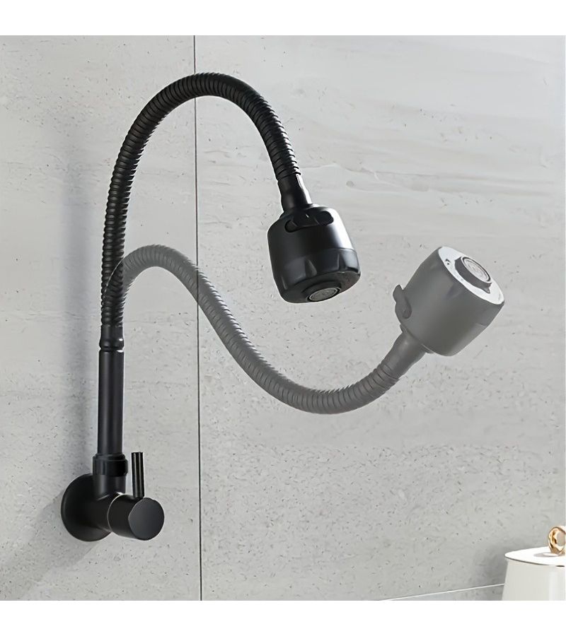 360 Degree Rotating Kitchen Faucet With Spray Head Black Durable Plastic Zinc Alloy Easy Install - Image 2