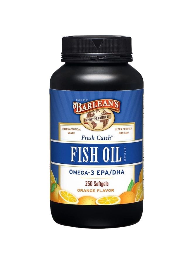 BARLEAN'S Fish Oil Omega 3 Supplement, EPA & DHA Fatty Acid Softgels for Joint, Brain, & Heart Health, 1000mg Orange Flavored Fish Oil Pills, 250 Count - Image 1