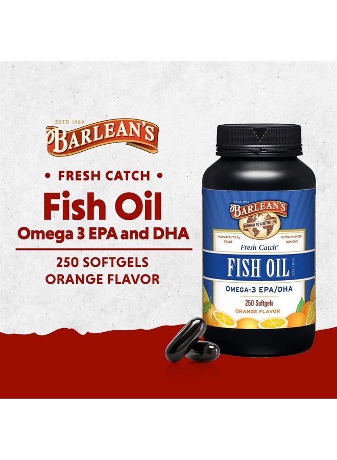 BARLEAN'S Fish Oil Omega 3 Supplement, EPA & DHA Fatty Acid Softgels for Joint, Brain, & Heart Health, 1000mg Orange Flavored Fish Oil Pills, 250 Count - Image 2