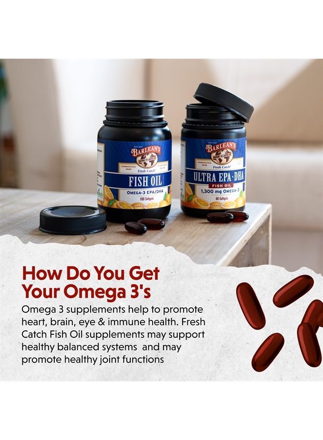 BARLEAN'S Fish Oil Omega 3 Supplement, EPA & DHA Fatty Acid Softgels for Joint, Brain, & Heart Health, 1000mg Orange Flavored Fish Oil Pills, 250 Count - Image 4