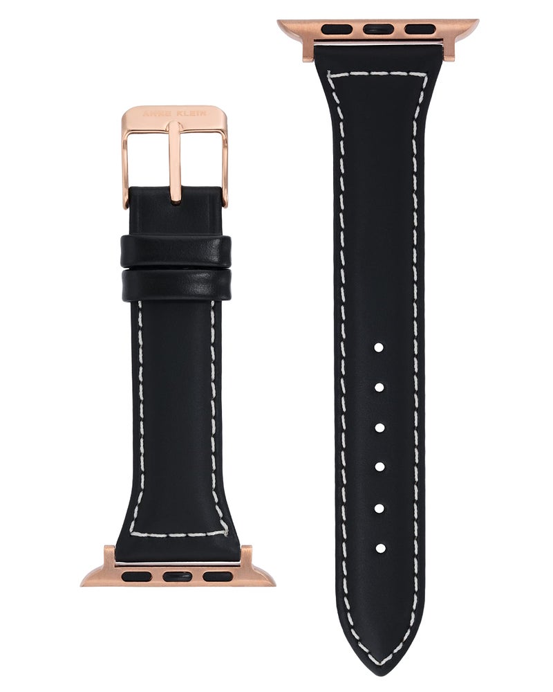 ANNE KLEIN بديل حزام أني كلاين الجلدي لساعة آبل - آمن، قابل للتعديل، بديل حزام ساعة آبل، يناسب معظم المعاصم (42/44/45 مم، أسود) - Image 2