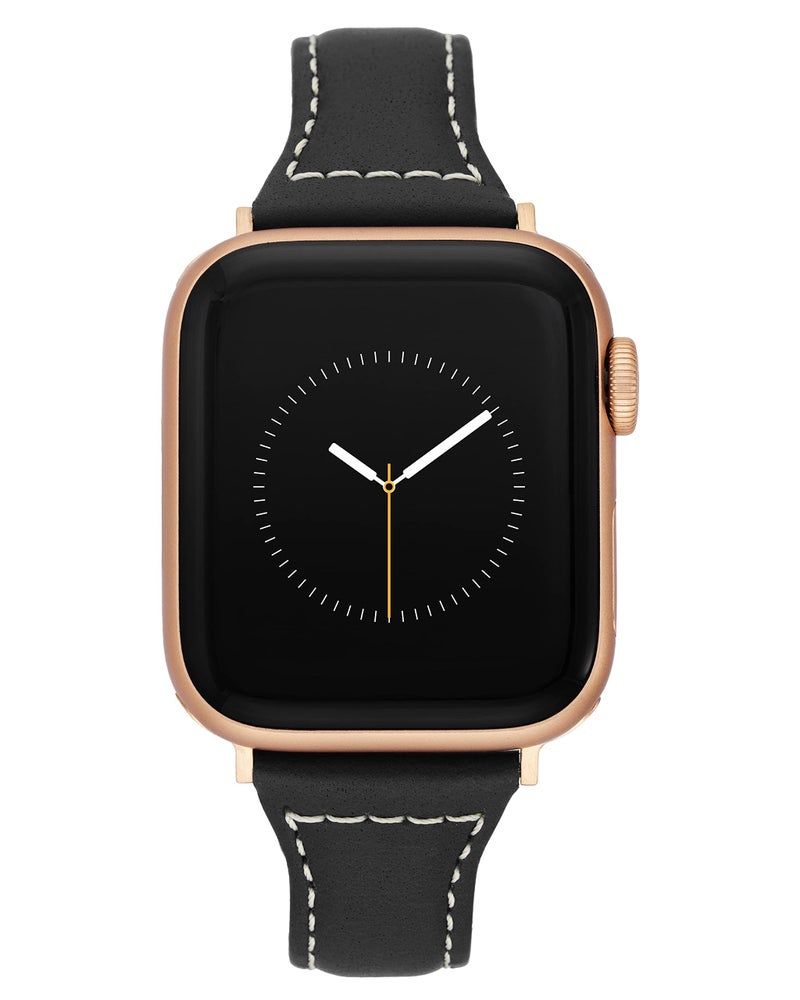 ANNE KLEIN بديل حزام أني كلاين الجلدي لساعة آبل - آمن، قابل للتعديل، بديل حزام ساعة آبل، يناسب معظم المعاصم (42/44/45 مم، أسود) - Image 1