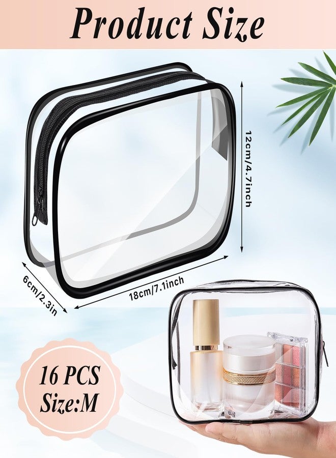 JEFHOMKIT 16 PCS Clear Makeup Bags,Clear Toiletry Bags TSA Approved,Waterproof Clear Cosmetic Bags,PVC Travel Bag with Zipper,Portable Transparent Cosmetic Pouches for Women Men Vacation(Black,Medium) - Image 2