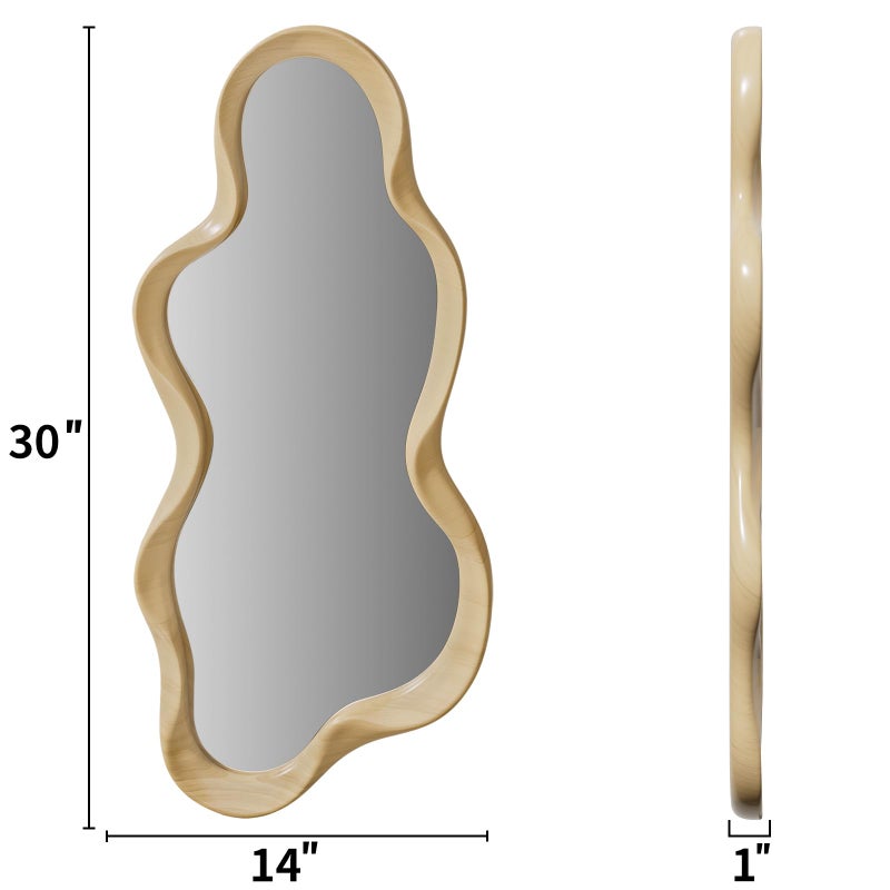 osemy Irregular Wall Mirror, Wooden Framed Wall Asymmetrical Wavy Wall Mirror for Living Room Bedroom Entryway Bathroom Modern Decorative with Hanging Hooks 30x14 Inch - Image 5
