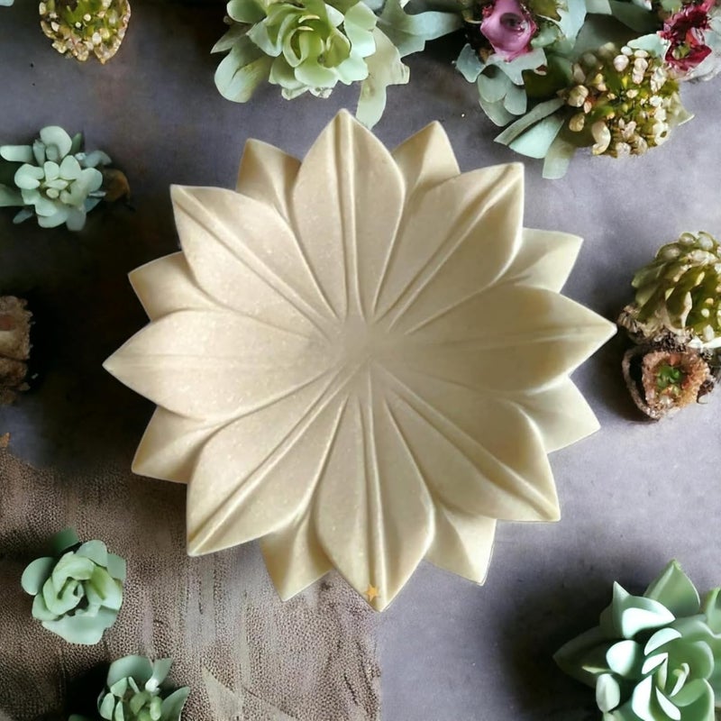 MBSC MBSC Marble Lotus Plate for Home Decor, Kitchen Serving, Dining Table Decoration and Gift (6 Inches)  - Image 2