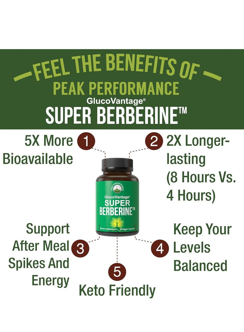 Peak Performance Super Berberine Metabolism Support Keto Friendly Plus Vegan Extract Pills 30 Capsules 30 Servings - Image 3