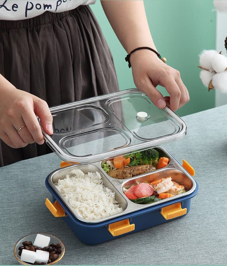 HaRvic HaRvic Lunch Box 3 Compartment LeakProof BPA Free Stainless Steel with Spoon for School Lunch Box for Kids Lunch Box for School Office with a Fork a Spoon and a Pair of Chopsticks  - Image 5