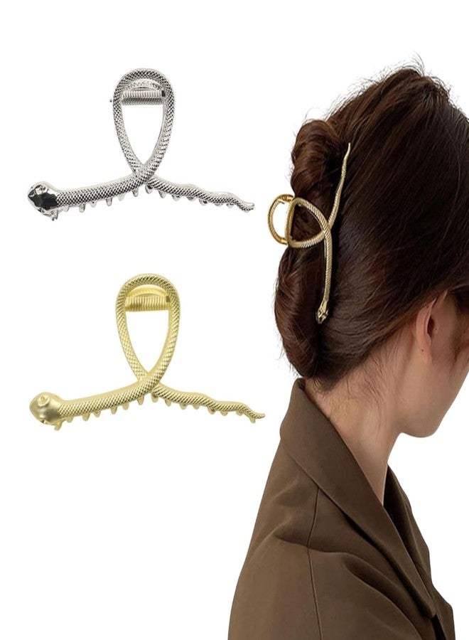 RHOSYN HAIR ACCESSORIES Hair Claw Clip for Women Stylish Large Snake ZigZag Wave Shaped Clutcher For Girls Non-Slip Metal Hair Jaw Clips Strong Hold Bun Hair Accessories - Slvr& Golden (Pk-2) AA - Image 1