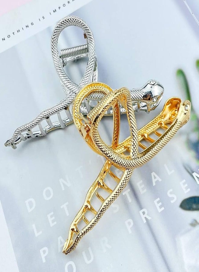 RHOSYN HAIR ACCESSORIES Hair Claw Clip for Women Stylish Large Snake ZigZag Wave Shaped Clutcher For Girls Non-Slip Metal Hair Jaw Clips Strong Hold Bun Hair Accessories - Slvr& Golden (Pk-2) AA - Image 4