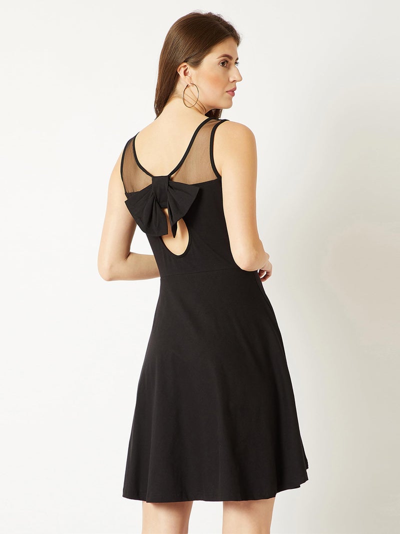 Miss Chase Women's Round Neck Sleeveless Cotton Sheer and Pearl Detailing Mini Skater Dress (MCSS25D93-21-415-04, Absolute Black, M) - Image 4