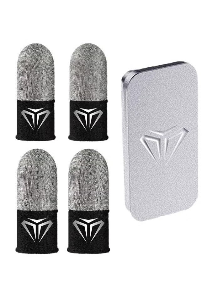 4 Silver-Black Gaming Finger Gloves Paired With A Metal Storage Box  - Image 1