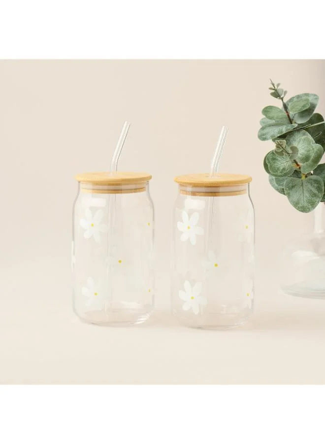 لايف ستايل Daisy Print Glass Tumbler Set for All