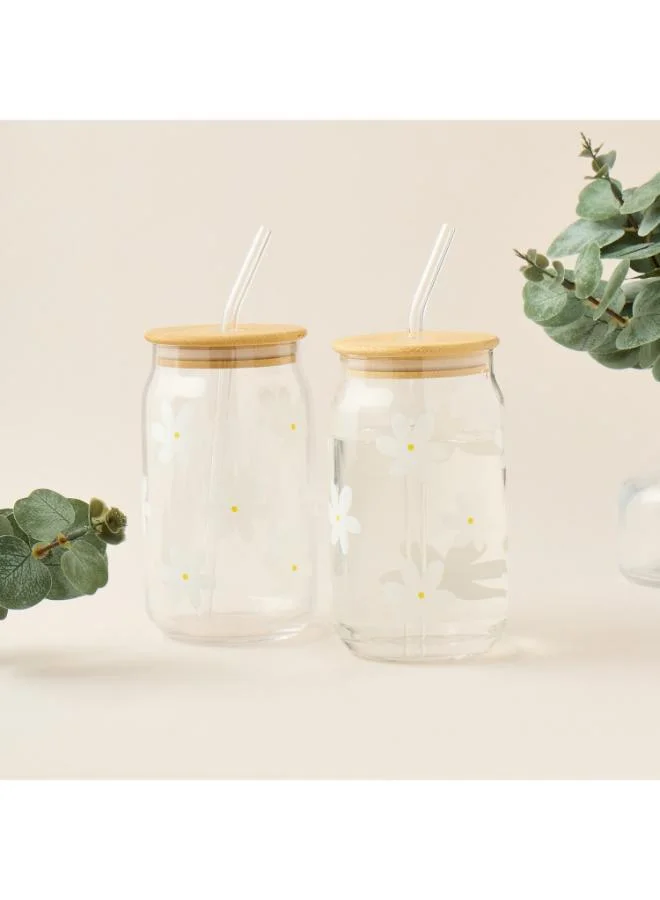 لايف ستايل Daisy Print Glass Tumbler Set for All
