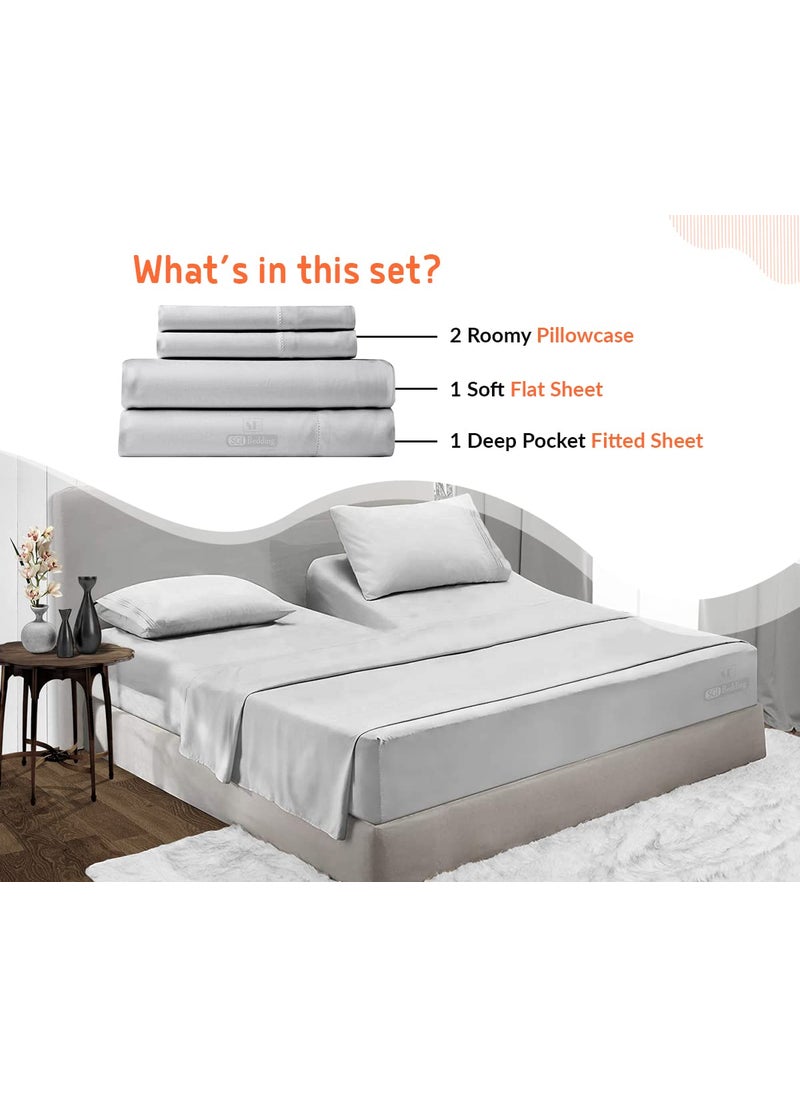SGI bedding SGI bedding 36"" King Split Top Flex Head Sheet 100% Egyptian Cotton Sheet Set 1000 Thread Count Flex Top Sheet for Adjustable Bed 4Pc Sheet Set 18"" Deep Pocket for Sleep Number Bed - Light Grey  - Image 2