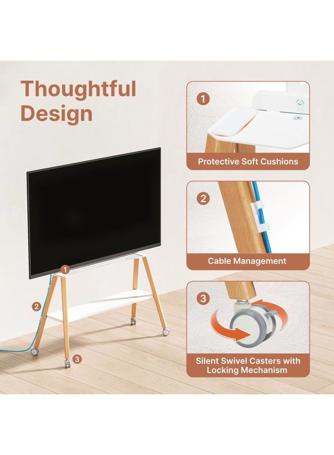 ECOTINY Rolling TV Stand for 49 to 75 Inch TV up to 40 kg, Easel TV Stand with Metal Structure and Wooden Shelf, Moveable TV Cart on Wheels for Business, Office, School, Home, White - Image 5