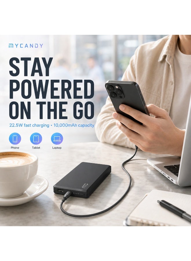 MYCANDY Pb-C150 10000Mah 22.5W Usb-C Pd Fast Charging Power Bank, Black Black - Image 2