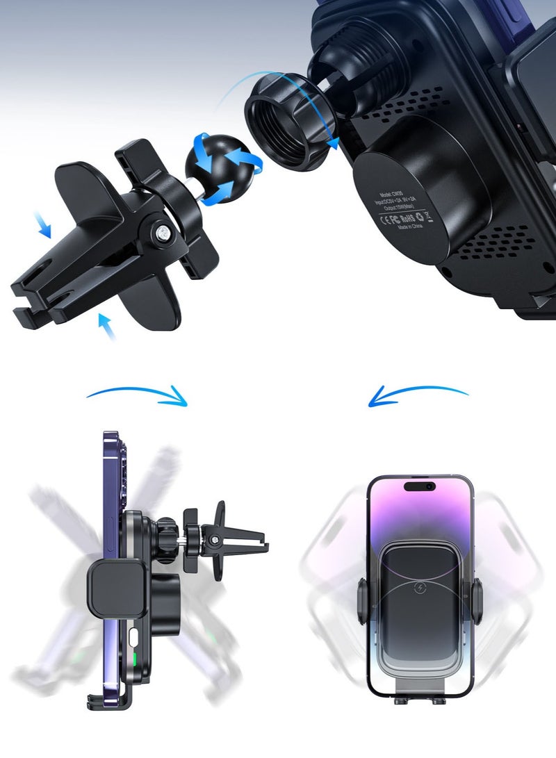 عام شاحن لاسلكي للسيارة 15 واط 【إغلاق تلقائي】 مثبت سريع ذكي بمستشعر كهربائي لهاتف الجوال، حامل هاتف للسيارة يثبت على مدخل التهوية أو لوحة القيادة للآيفون - Image 5