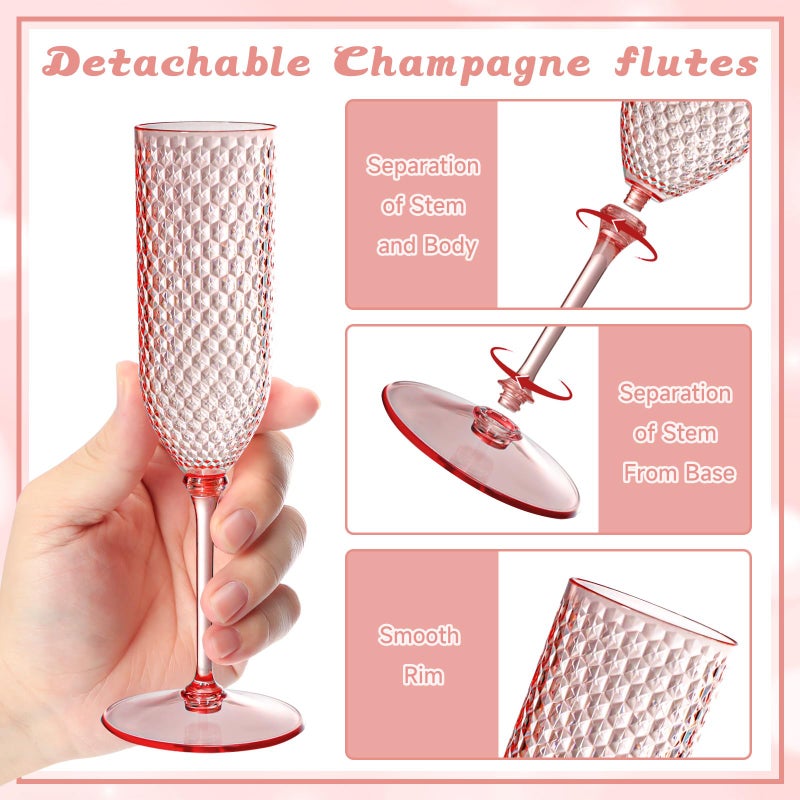 XUWAIDSGN 48 Pack Pink Detachable 2 piece Champagne Flutes 5.5 Oz Unbreakable Plastic Mimosa Disposable Champagne Glasses Drinking Cups Stemmed Reusable Wine Toasting Glasses for Wedding - Image 3