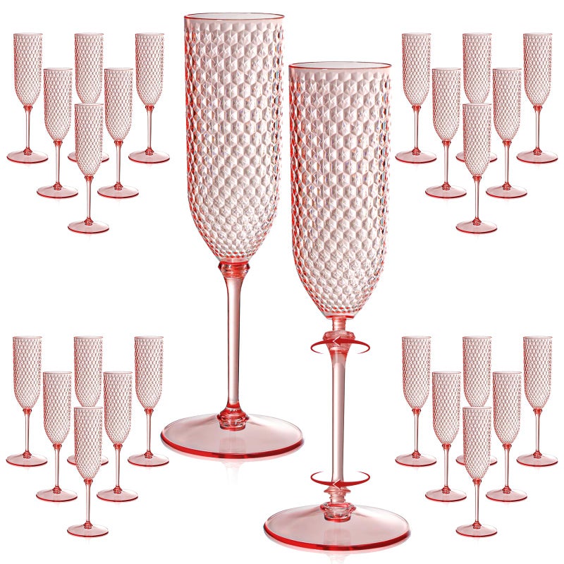 XUWAIDSGN 48 Pack Pink Detachable 2 piece Champagne Flutes 5.5 Oz Unbreakable Plastic Mimosa Disposable Champagne Glasses Drinking Cups Stemmed Reusable Wine Toasting Glasses for Wedding - Image 1