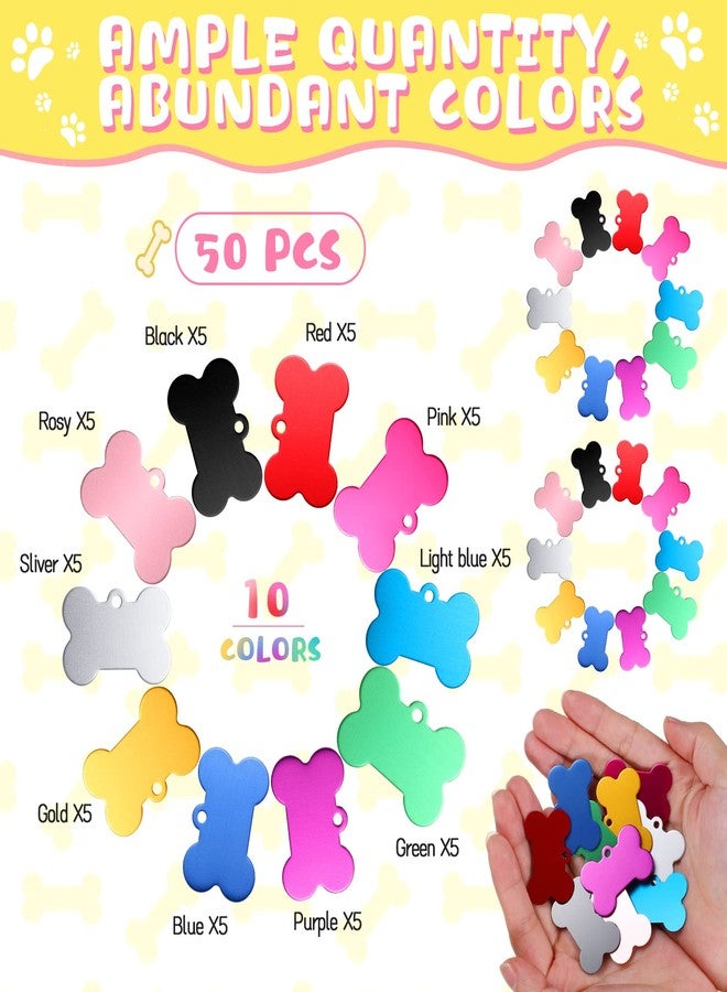 Roowest 50 Pcs Blank Dog Pet Tags for Engraving 38mm Aluminum Bone Shape Name Tag Colorful Double Sided Dog Cat Phone Number Pendants - Image 3