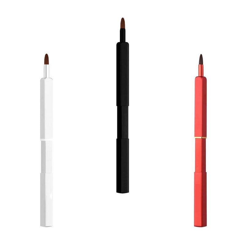 3pcs Retractable Lip Brush Set with Lipstick and Eyeshadow Applicators for Women Portable Makeup Brushes in Red, Silver, and Black - Image 1