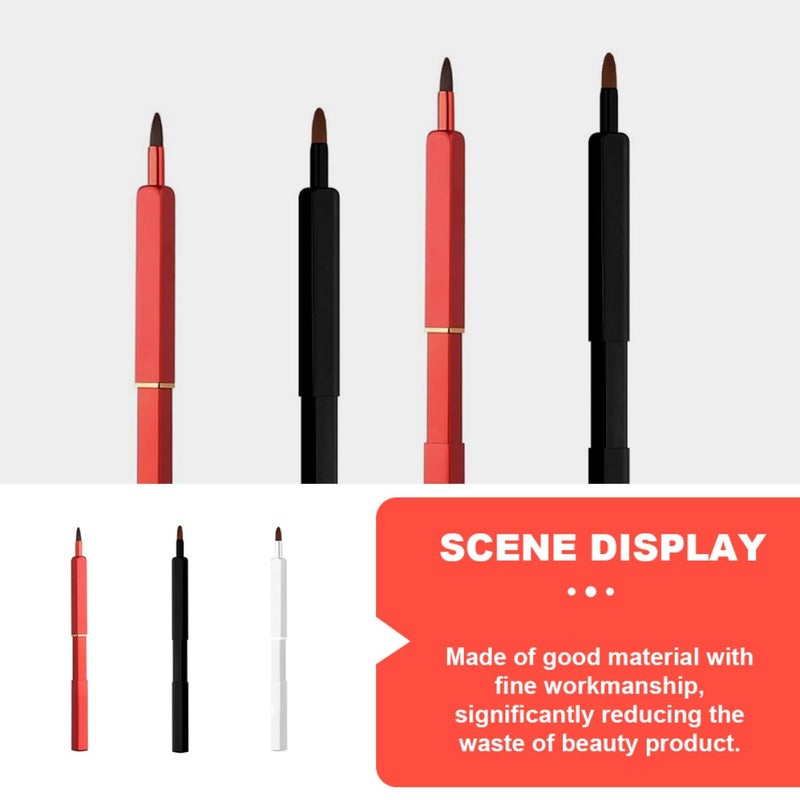 3pcs Retractable Lip Brush Set with Lipstick and Eyeshadow Applicators for Women Portable Makeup Brushes in Red, Silver, and Black - Image 4