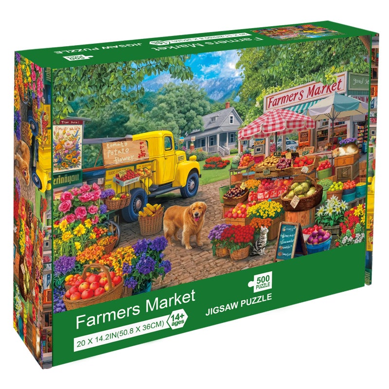 Libeder Farmers Market Puzzles for Adults 500 PiecesVibrant Farm Stand Fresh Produce Bustling Market Scene Jigsaw Puzzle Finished Size is 20 x 142 - Image 3