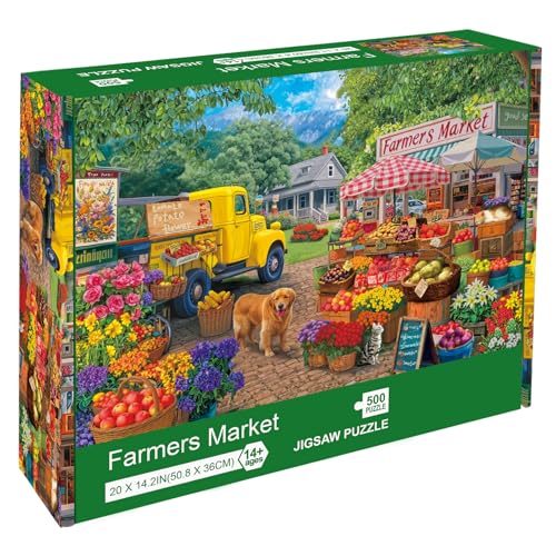 Libeder Farmers Market Puzzles for Adults 500 PiecesVibrant Farm Stand Fresh Produce Bustling Market Scene Jigsaw Puzzle Finished Size is 20 x 142 - Image 1