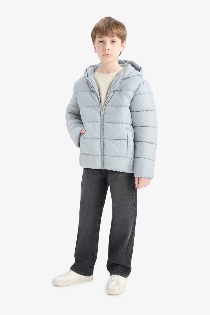 DeFacto Grey Boy Boy Waterproof Hooded Zippered Puffer Jacket Casual - Image 2