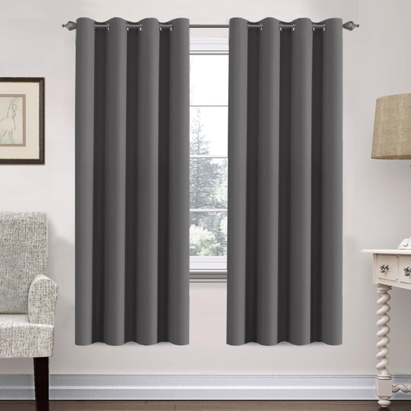 H.VERSAILTEX HVERSAILTEX Premium Solid Thermal Insulated Blackout Grey Curtains Window Drapes  2 Panels Set Charcoal Gray 52x72 Inch8 Grommets per Panel - Image 1