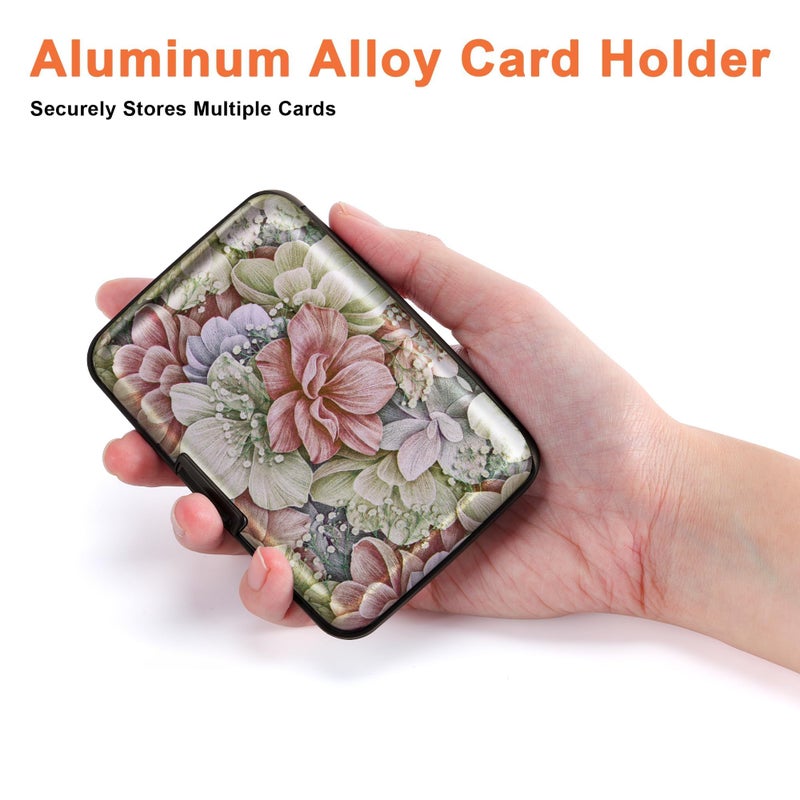 Mayski Credit Card Holder for Women, RFID Blocking, Aluminum Alloy Hard Case, Small Mini Metal Wallet for Women Men, Happy Flower - Image 3