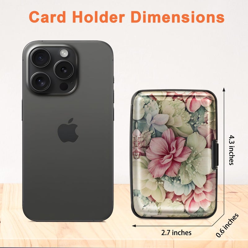 Mayski Credit Card Holder for Women, RFID Blocking, Aluminum Alloy Hard Case, Small Mini Metal Wallet for Women Men, Happy Flower - Image 5